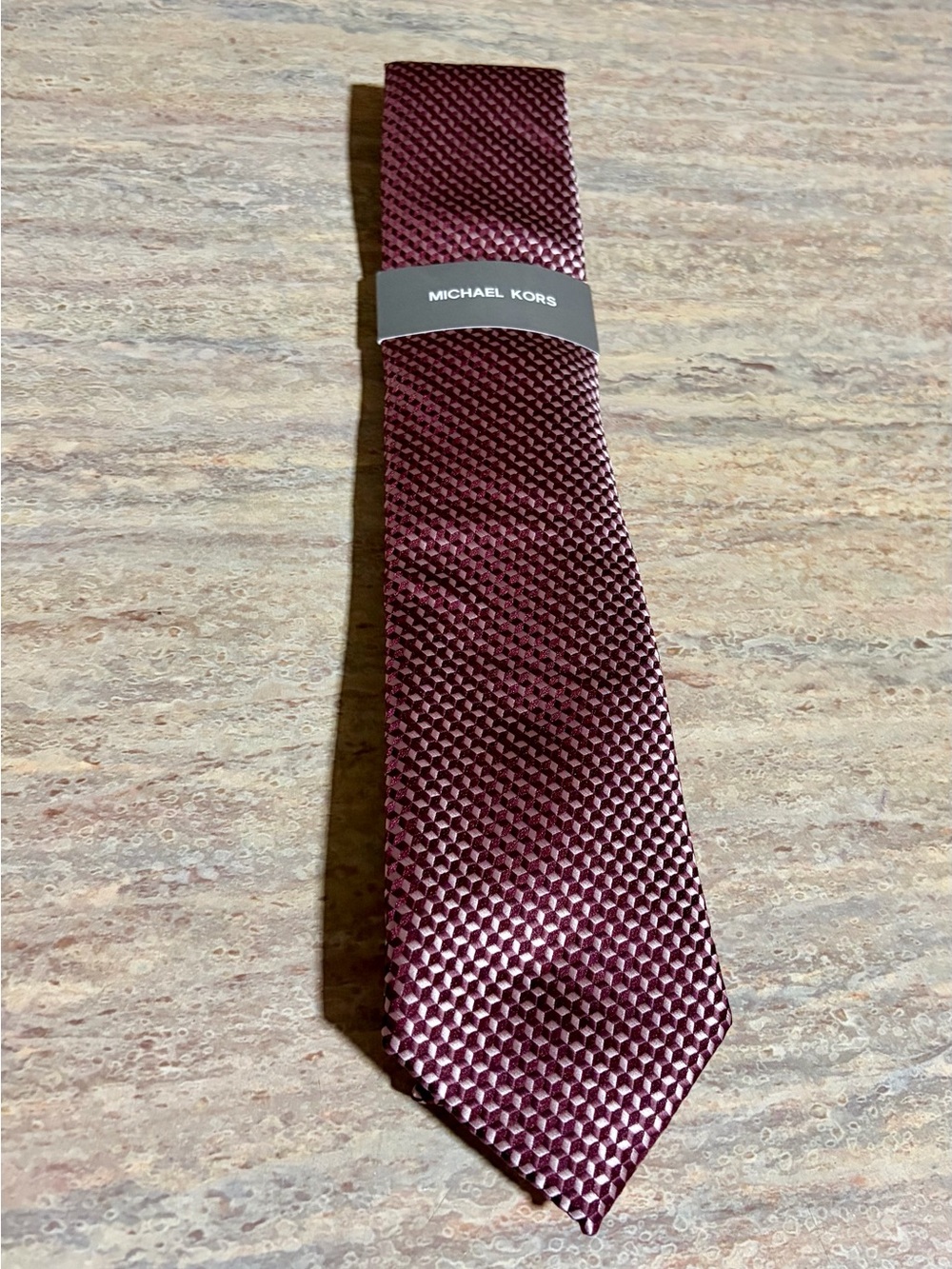 Michael Kors Men’s Burgundy Geometric Pattern Textured Tie